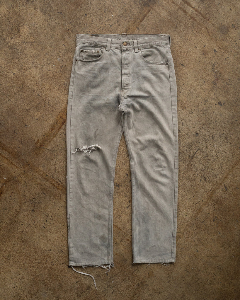 Levi's 501 Distressed Grey Waxed Jeans - 1990s