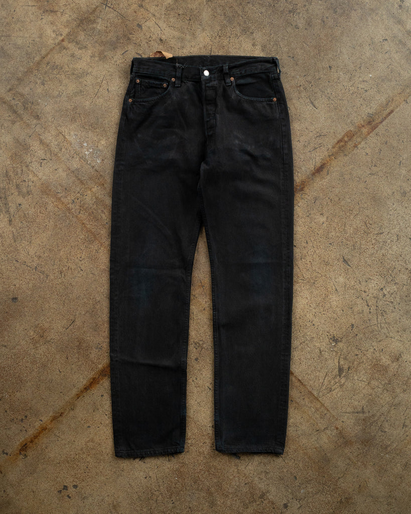 Levi's 501 Blue Black Repaired Jeans - 1990s FRONT PHOTO