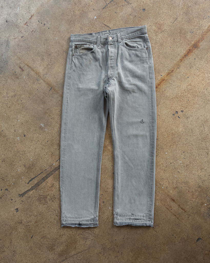 Levi's 501 Faded Grey Repaired Jeans - 1990s FRONT PHOTO