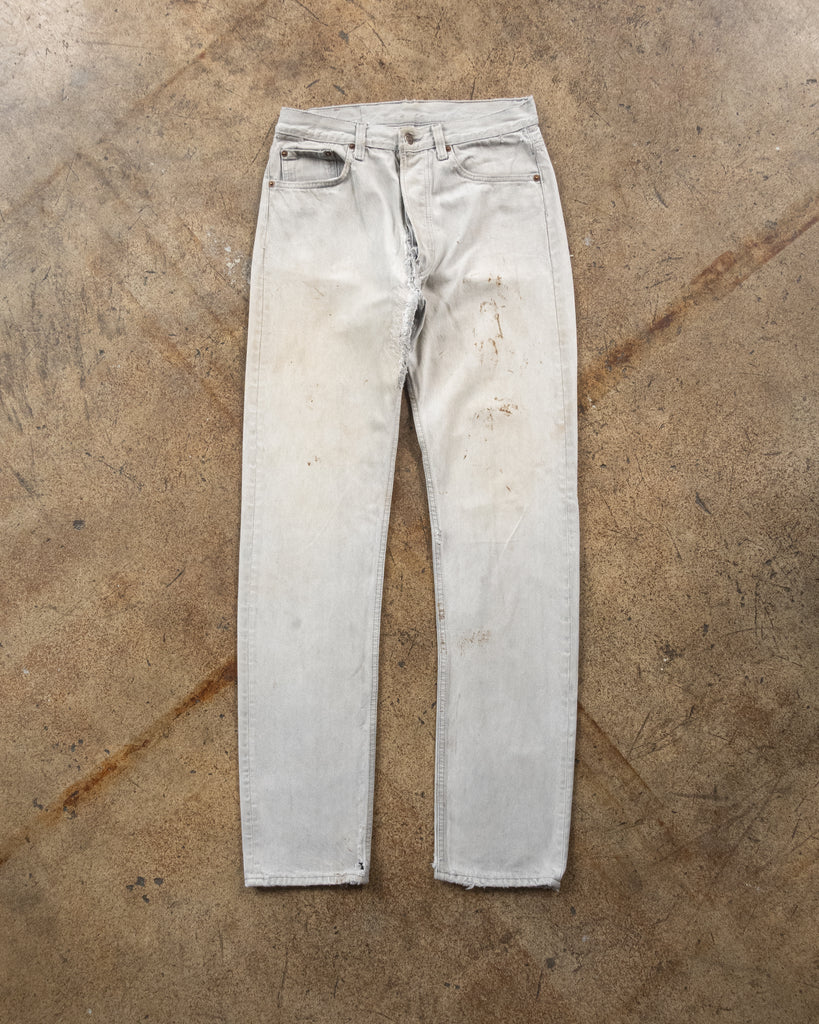 Levi's 501 Faded Grey Repaired Dirty Jeans - 1990s