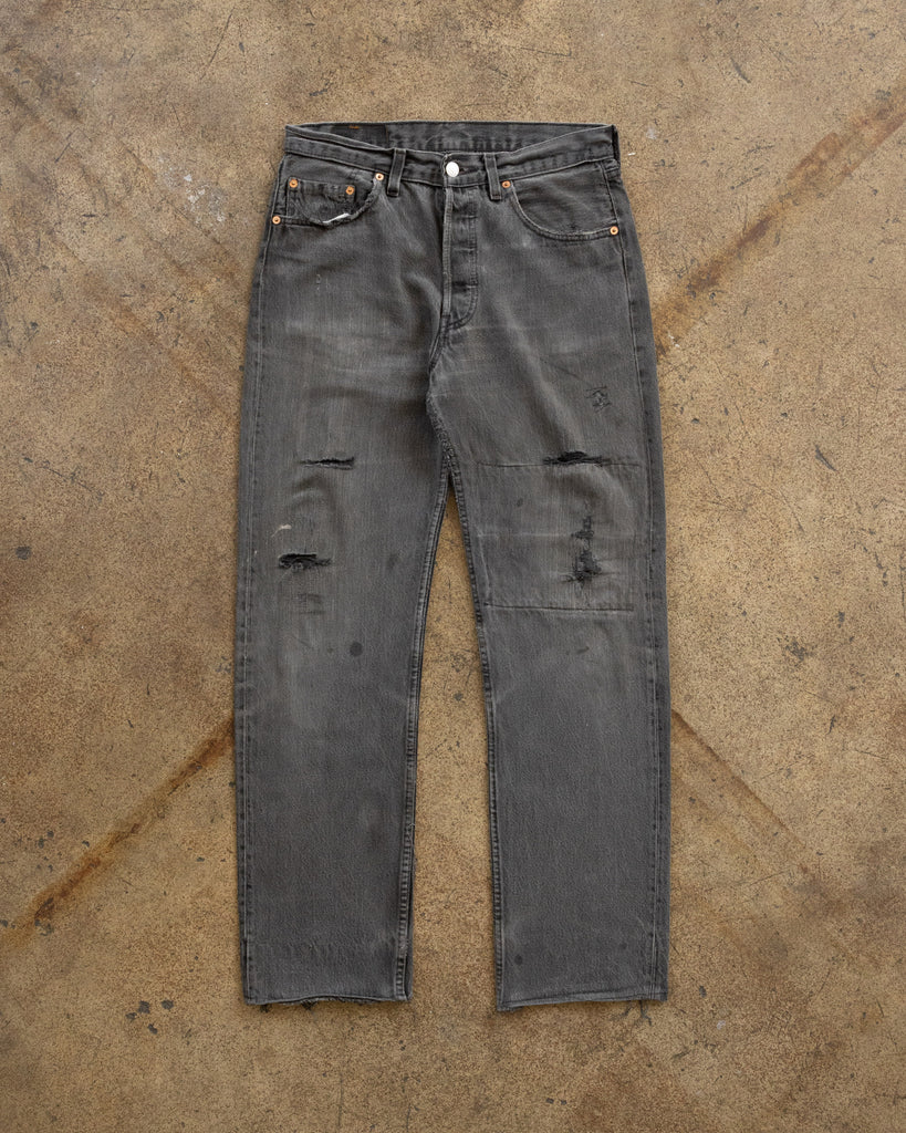 Levi's 501 Faded Grey Repaired Jeans - 1990s FRONT PHOTO