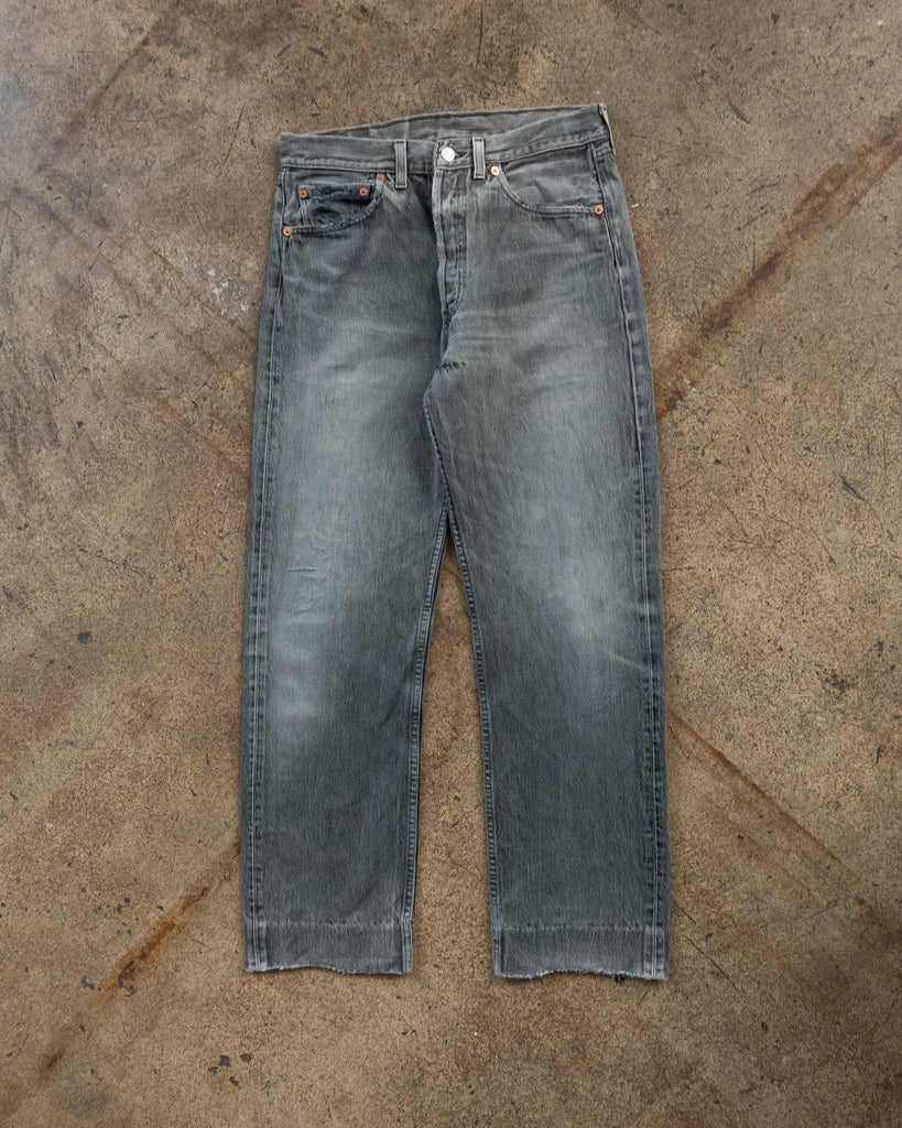 Levi's 501 Repaired Faded Charcoal Jeans - 1990s FRONT PHOTO