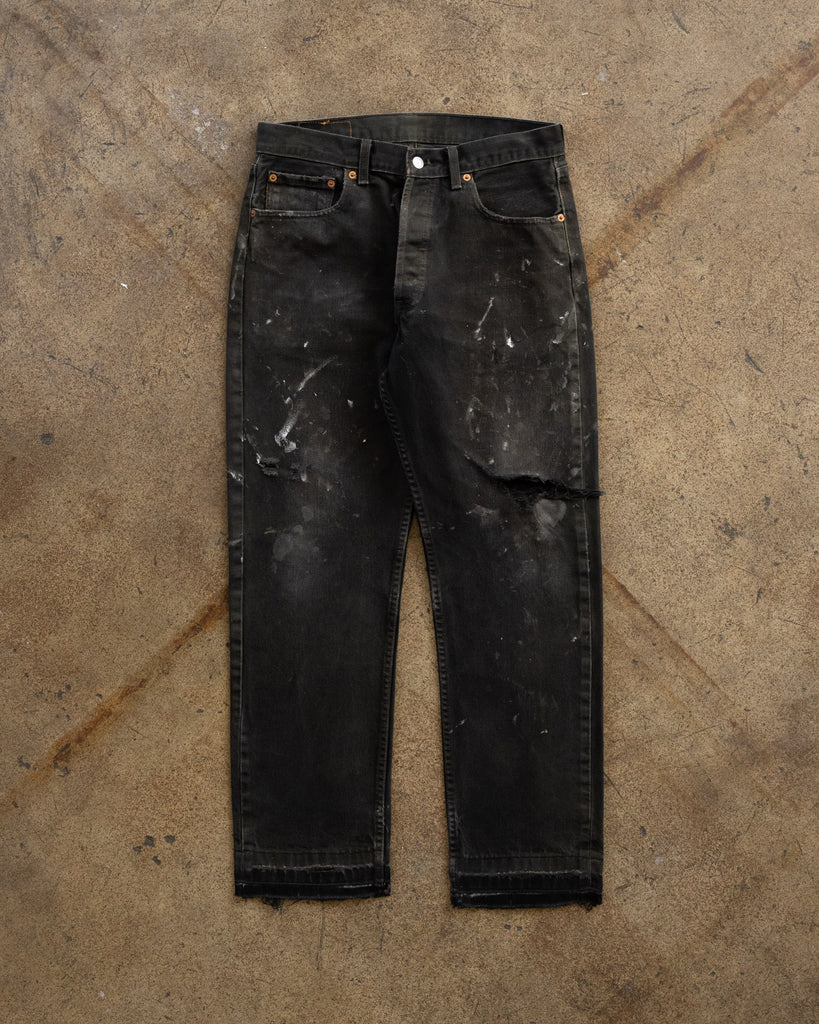 Levi's 517 Sun Faded Black Distressed & Painted Jeans - 1990s FRONT PHOTO
