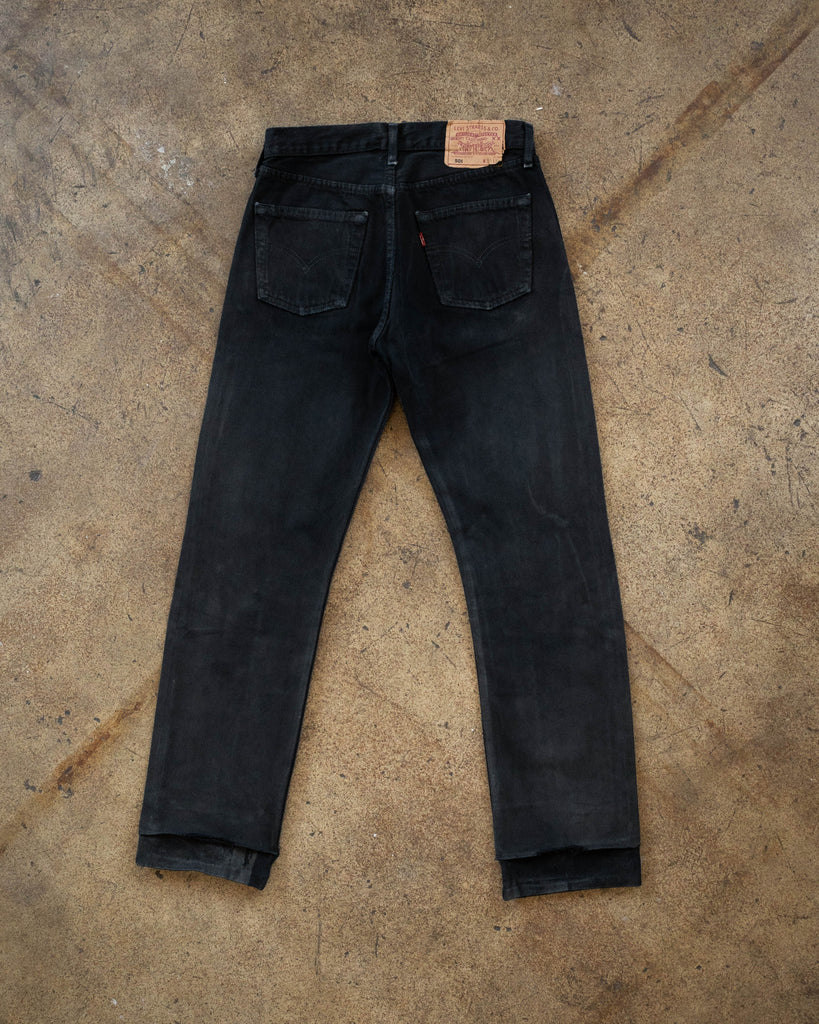 Levi's 501 Sun Faded Blue Black Distressed Jeans - 1990s - back