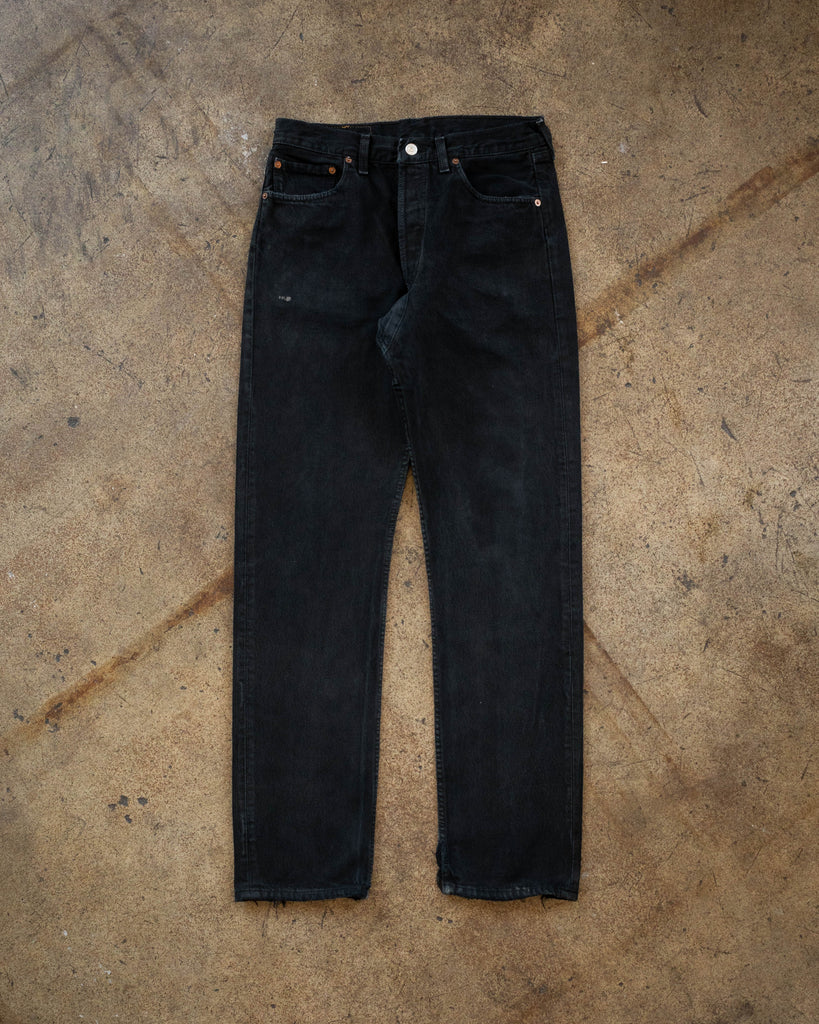 Levi's 501 Sun Faded Blue Black Repaired Jeans - 1990s - front