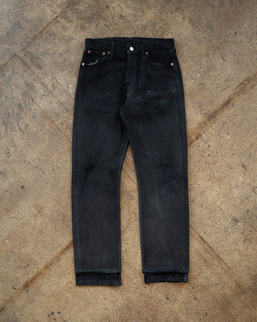 Levi's 501 Sun Faded Blue Black Distressed Jeans - 1990s - front